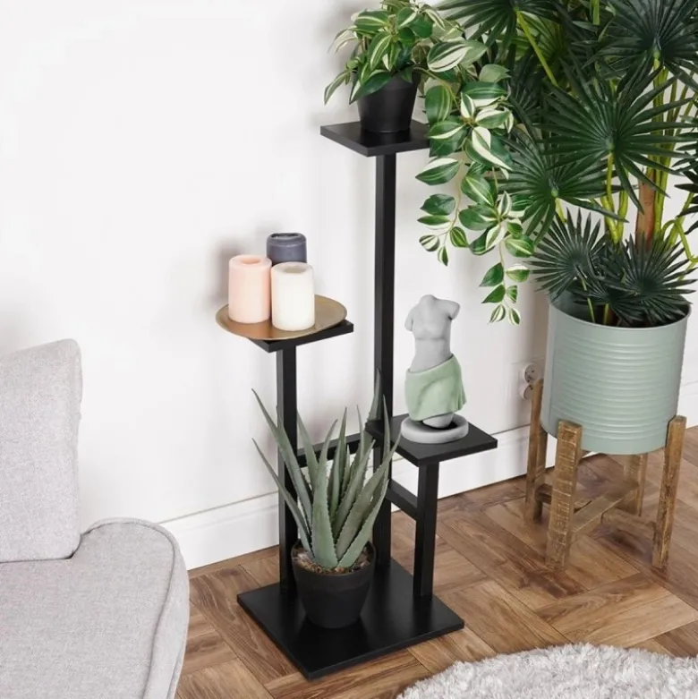 Kwietnik metalowy 84 cm czarny 4-poziomowy stojak na kwiaty i dekoracje Vilde