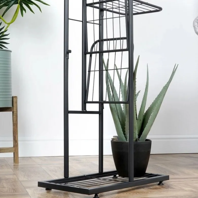 Kwietnik metalowy 142 cm czarny 8-poziomowy stojak na kwiaty i dekoracje Vilde
