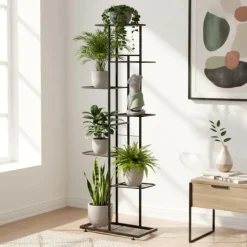 Kwietnik metalowy 126 cm czarny 7-poziomowy stojak na kwiaty i dekoracje Vilde