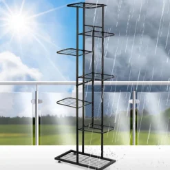 Kwietnik metalowy 126 cm czarny 7-poziomowy stojak na kwiaty i dekoracje Vilde