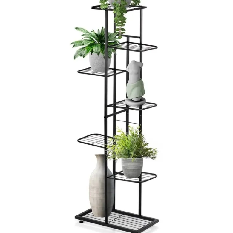 Kwietnik metalowy 126 cm czarny 7-poziomowy stojak na kwiaty i dekoracje Vilde