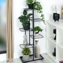 Kwietnik metalowy 106 cm czarny 6-poziomowy stojak na kwiaty i dekoracje Vilde