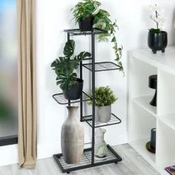 Kwietnik metalowy 96 cm czarny 5-poziomowy stojak na kwiaty i dekoracje Vilde
