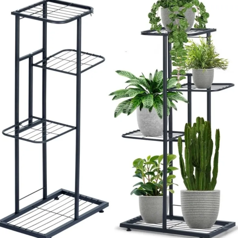Kwietnik metalowy 80 cm czarny 4-poziomowy stojak na kwiaty i dekoracje Vilde