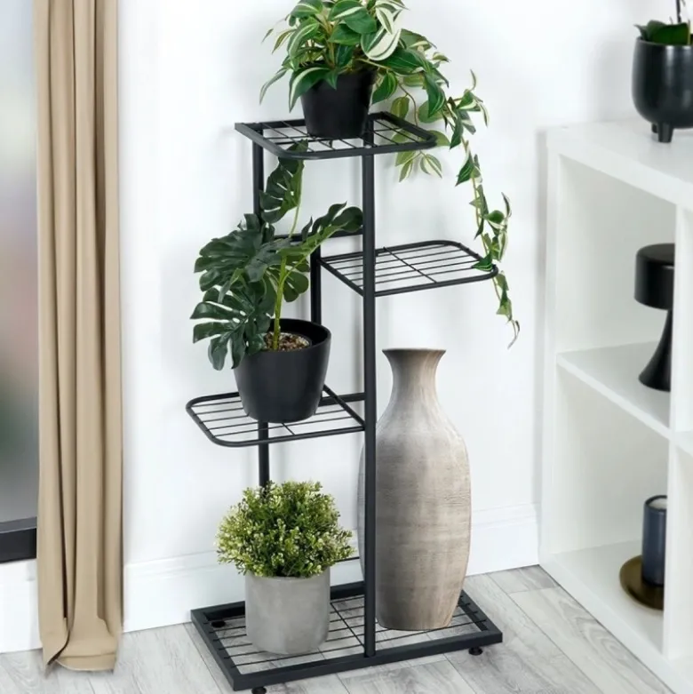 Kwietnik metalowy 80 cm czarny 4-poziomowy stojak na kwiaty i dekoracje Vilde