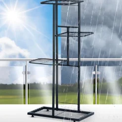 Kwietnik metalowy 80 cm czarny 4-poziomowy stojak na kwiaty i dekoracje Vilde