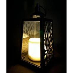 Lampion dekoracyjny biały z przeszklonymi ściankami 10x10x19 cm latarenka ażurowa mała znicz