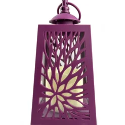 Lampion dekoracyjny fioletowy z przeszklonymi ściankami 10x10x19 cm latarenka ażurowa mała znicz Magenta Purple