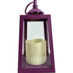 Lampion dekoracyjny fioletowy z przeszklonymi ściankami 10x10x19 cm latarenka ażurowa mała znicz Magenta Purple