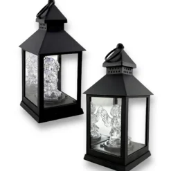 Lampion dekoracyjny z aniołkiem 10x10x26 cm latarenka mała czarna znicz Cortina