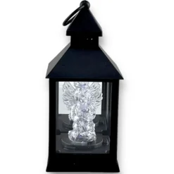 Lampion dekoracyjny z aniołkiem 10x10x26 cm latarenka mała czarna znicz Cortina