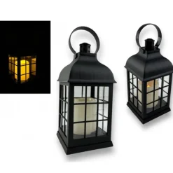 Lampion dekoracyjny z przeszklonymi ściankami w kratkę 10x10x25 cm latarenka czarna znicz Cortina