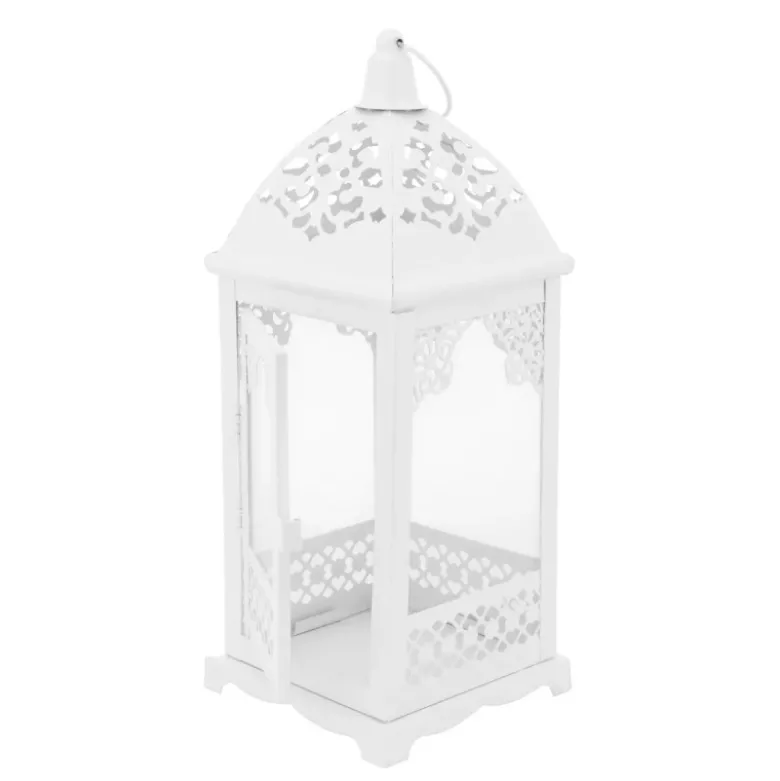 Lampiony latarnie ozdobne ażurowe 31/42 cm Altom Design latarenki metalowe białe zestaw 2 szt.