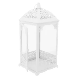 Lampiony latarnie ozdobne ażurowe 31/42 cm Altom Design latarenki metalowe białe zestaw 2 szt.