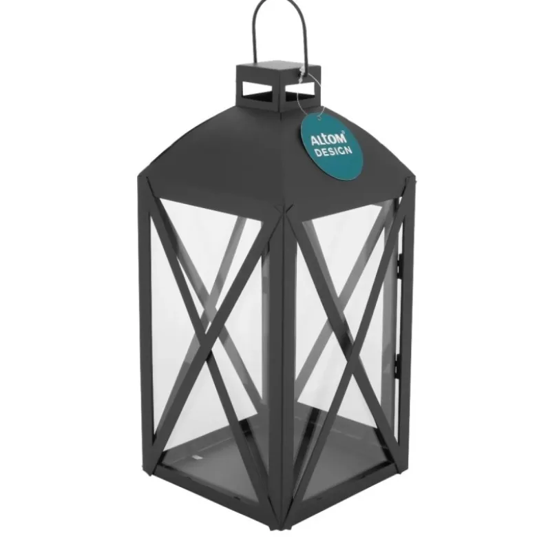 Lampiony latarnie ozdobne 29/38 cm Altom Design latarenki metalowe czarne zestaw 2 szt.