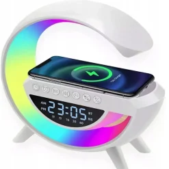 Lampka LED zegar z radiem Blutooth budzikiem i ładowarką QI 2520
