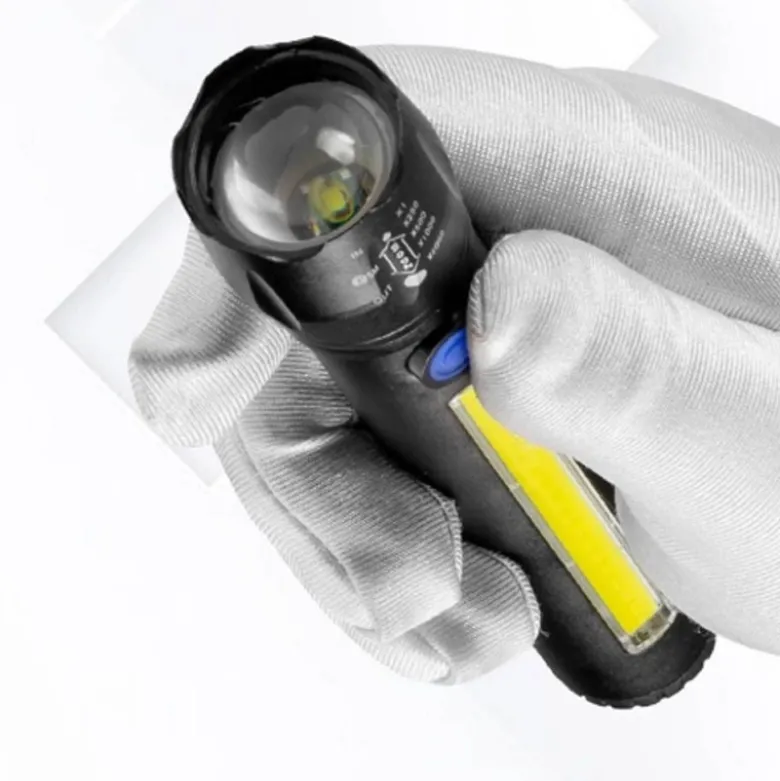 Latarka taktyczna LED ładowanie USB latarka w pudełku A 3611 COB ZOOM T6