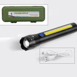 Latarka taktyczna LED ładowanie USB latarka w pudełku A 3611 COB ZOOM T6
