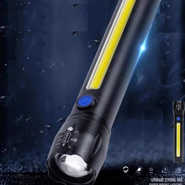 Latarka taktyczna LED ładowanie USB latarka w pudełku A 3611 COB ZOOM T6