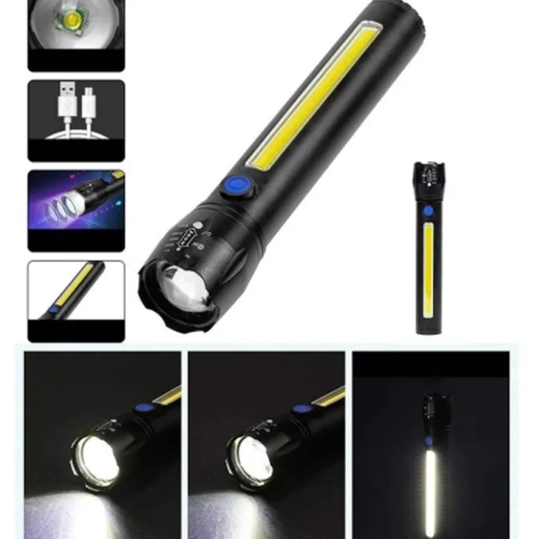 Latarka taktyczna LED ładowanie USB latarka w pudełku A 3611 COB ZOOM T6
