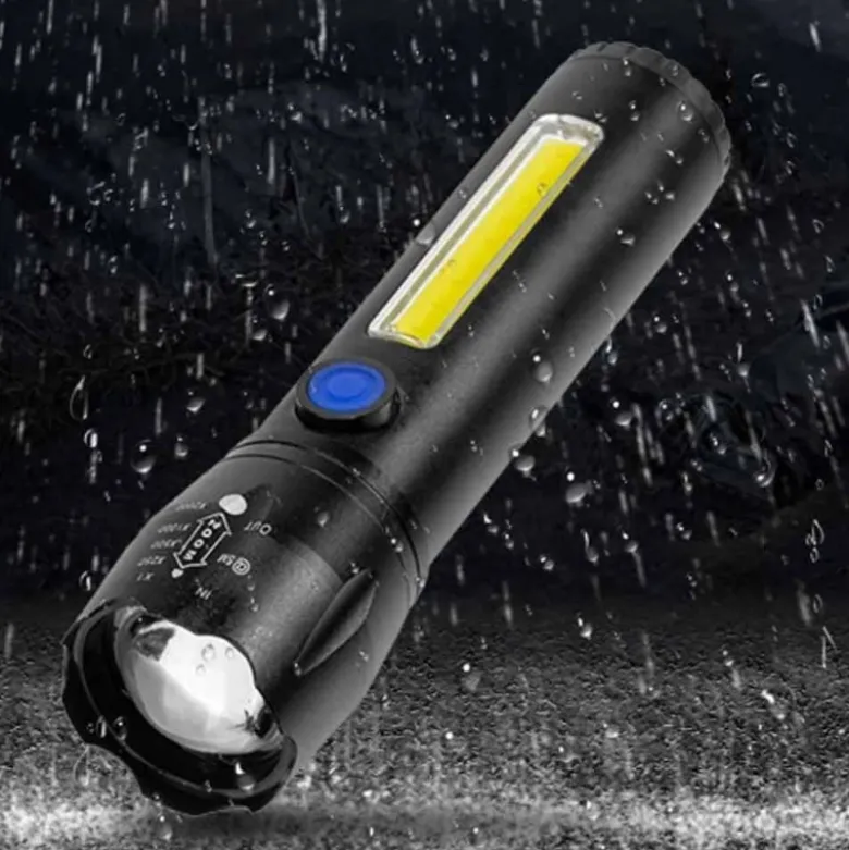 Latarka taktyczna LED ładowanie USB latarka w pudełku A 3611 COB ZOOM T6