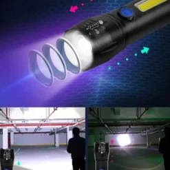 Latarka taktyczna LED ładowanie USB latarka w pudełku A 3611 COB ZOOM T6