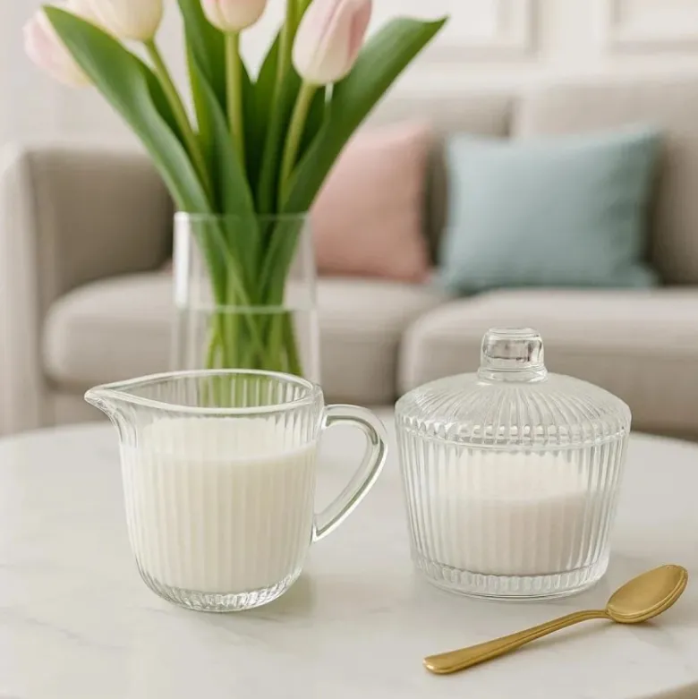 Mlecznik szklany 200 ml z cukiernicą 210 ml kompletny zestaw kuchenny Altom Design Selena