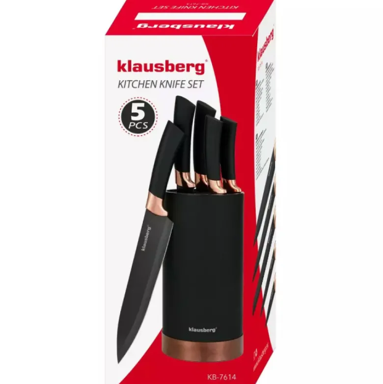 Noże kuchenne czarne z powłoką marmurową zestaw 6 elementowy w bloku Klausberg KB 7614