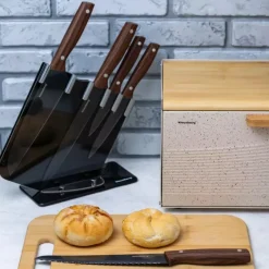 Noże kuchenne z powłoką marmurową zestaw 6 elementowy w stojaku Klausberg KB 7616