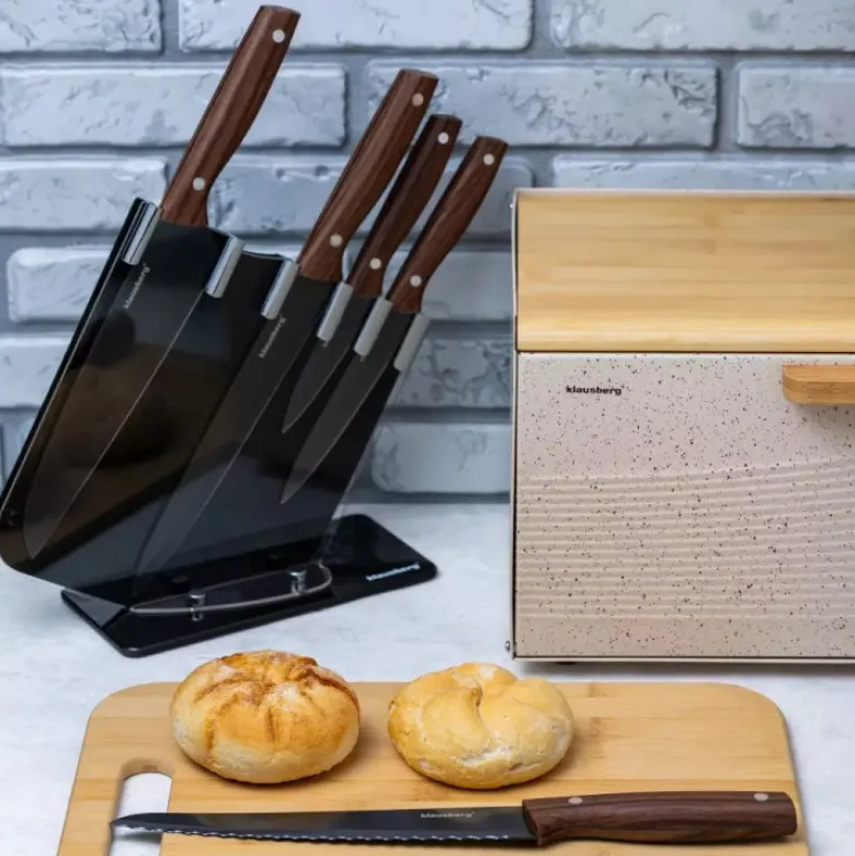 Noże kuchenne z powłoką marmurową zestaw 6 elementowy w stojaku Klausberg KB 7616