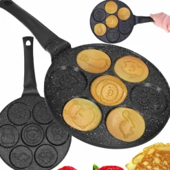 Patelnia do naleśników 26cm czarna powłoka marmurowa ze zwierzątkami drewniana rączka Krisberg KR 5120
