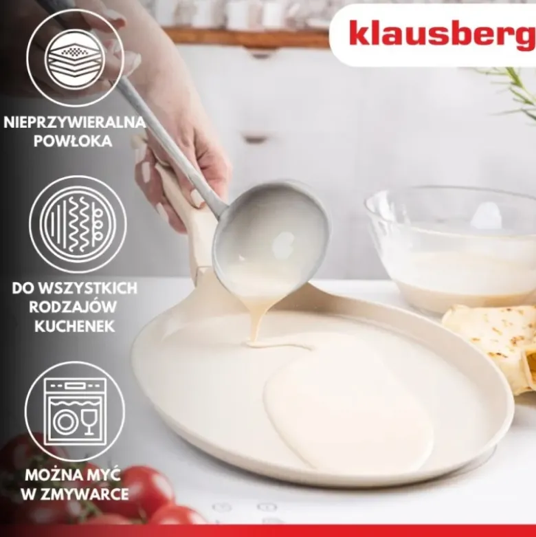 Patelnia do naleśników 24 cm z powłoką marmurową nieprzywierająca kremowa indukcja gaz Klausberg