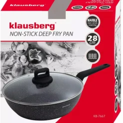 Patelnia głęboka marmurowa pokrywką duża 28 cm Klausberg KB 7667 czarny marmurek