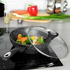 Patelnia głęboka z pokrywką 22 cm mała Krisberg KR 2678 powłoka marmurkowa indukcyjna gaz