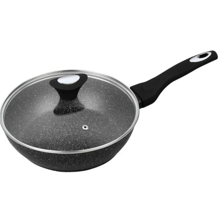 Patelnia głęboka z pokrywką 18 cm mała Krisberg KR 2676 powłoka marmurkowa indukcyjna gaz