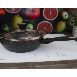 Patelnia głęboka z pokrywką 20 cm mała Krisberg KR 2677 powłoka marmurkowa indukcyjna gaz