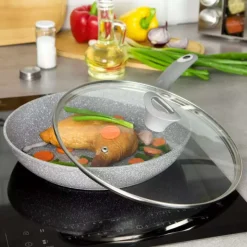 Patelnia głęboka z pokrywką 24 cm średnia powłoka szary marmurek Klausberg KB-7316 indukcyjna gaz