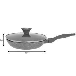 Patelnia głęboka z pokrywką 26 cm średnia powłoka szary marmurek Klausberg KB-7317 indukcyjna gaz