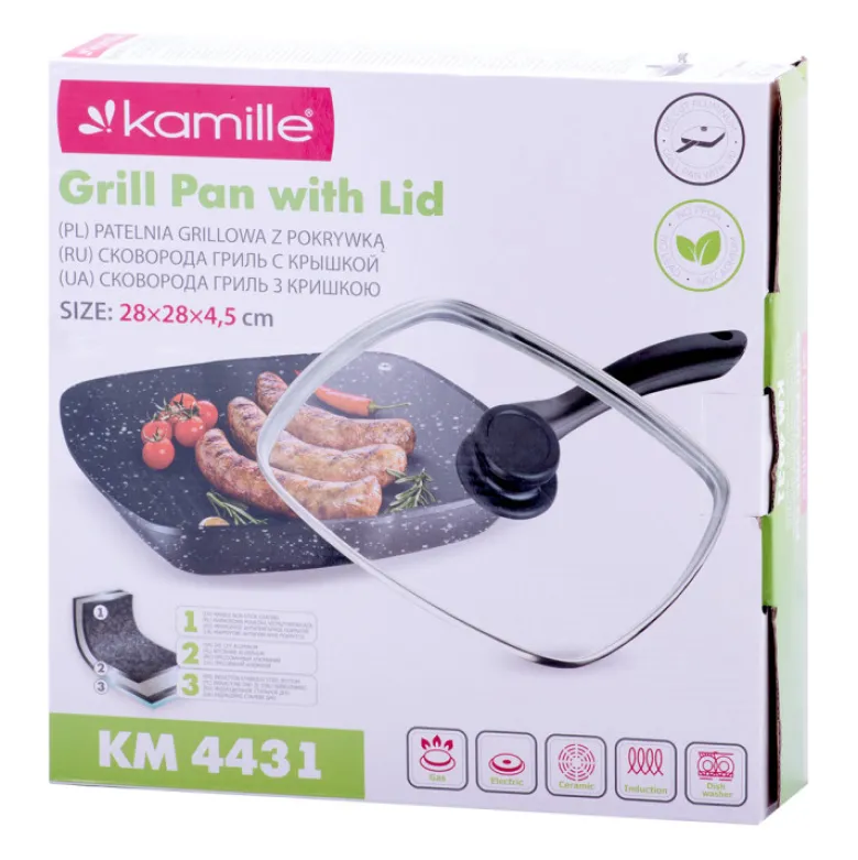 Patelnia grillowa kwadratowa z powłoką marmurowa 28 cm KM 4431 Kamille