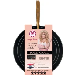 Patelnie aluminowe czarne 20/24/28 cm zestaw 3 sztuk Rose Gold MG Home