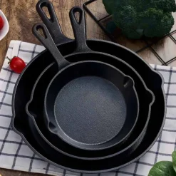 Patelnie żeliwne 20/25/30cm zestaw 3 sztuk ciężkie głębokie Krisberg KR 2711 indukcja gaz
