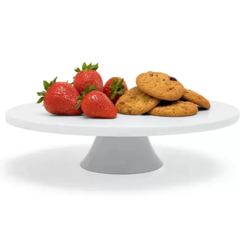 Patera porcelanowa 28 cm biała na ciasto i tort na nóżce Tragar