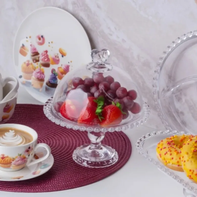 Patera szklana na stopce 19,5 cm z pokrywą duży talerz szklany na ciasto deser Altom love