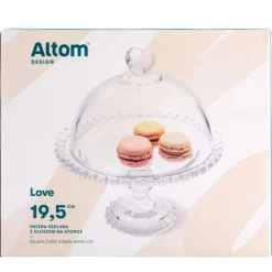 Patera szklana na stopce 19,5 cm z pokrywą duży talerz szklany na ciasto deser Altom love