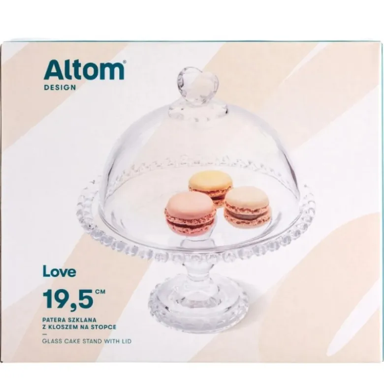 Patera szklana na stopce 19,5 cm z pokrywą duży talerz szklany na ciasto deser Altom love