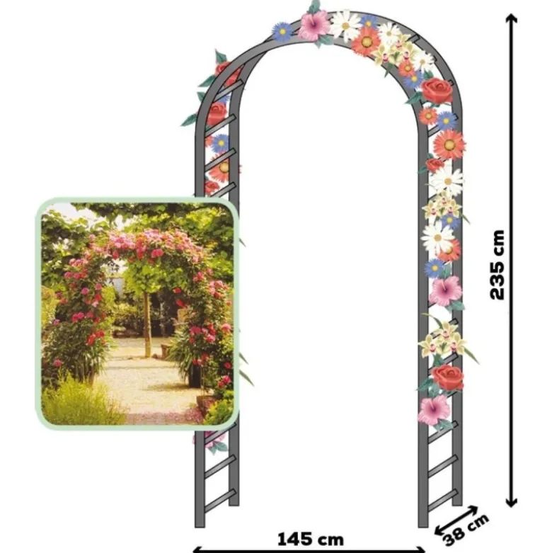 Pergola ogrodowa 145x235 cm metalowa w formie łuku na rośliny pnące Vilde