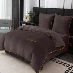 Pościel haftowana 200x220 mikrofibra "miś" Cotton World gruba 3 części 2880 brązowa