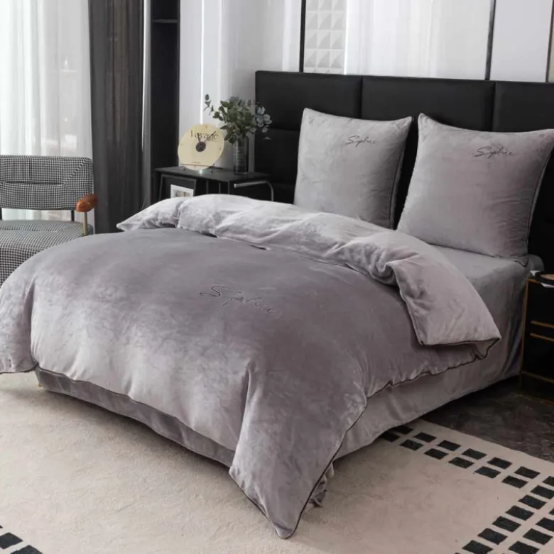 Pościel haftowana 200x220 mikrofibra "miś" Cotton World gruba 3 części 2879 szara