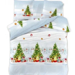 Pościel świąteczna 200x220 bawełna satynowa 3D Cotton World gruba 3 części 2417 choinki