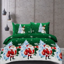 Pościel świąteczna 200x220 bawełna satynowa 3D Cotton World gruba 3 części 2416 mikołaj